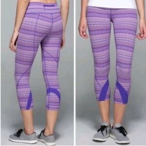 Lululemon 7/8 Length Purple Leggings with Stripes
